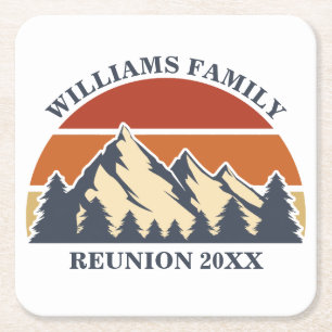 Custom Family Reunion Road Sunset Mountain Party Vierkante Kartonnen Onderzetter