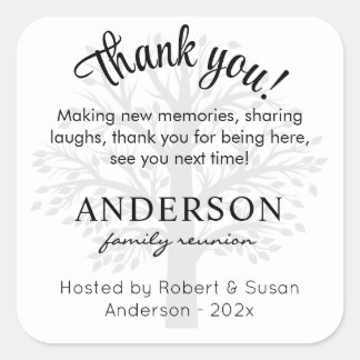 Custom Family Reunion Thank You Favor Bag 3-in  Vierkante Sticker