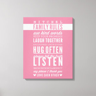 CUSTOM FAMILY RULES moderne typografie roos roze Canvas Afdruk