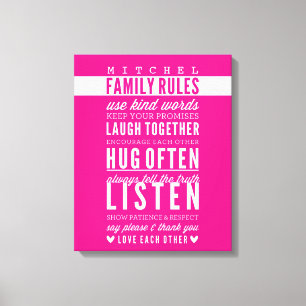 CUSTOM FAMILY RULES moderne typografie vet roze Canvas Afdruk