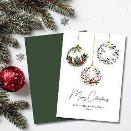 Custom Family Watercolor Greenery Christmas Modern Feestdagenkaart