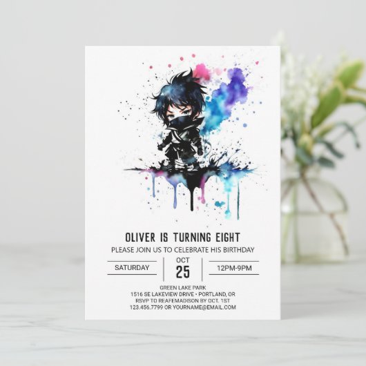 Custom Fantasy Ninja Boy Digitale Verjaardag Kaart (Staand voorkant)