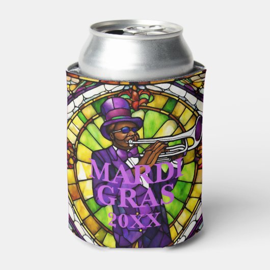 Custom Faux Glas in lood Mardi Gras Jazz Blikjeskoeler (Blikje Voorkant)