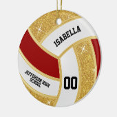 Custom Faux Gold Glitter, Wit & Rood Volleybal Keramisch Ornament (Links)
