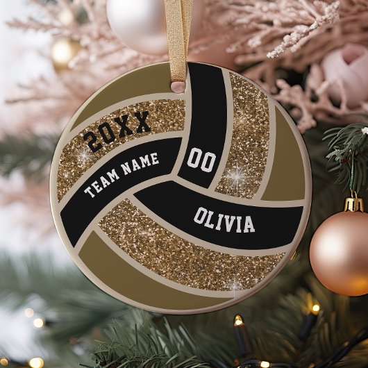 Custom Faux Gold Glitter Wit & Zwart Volleybal Keramisch Ornament