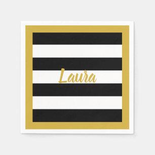 Custom Faux Gold Script op zwart-witte strepen Servet