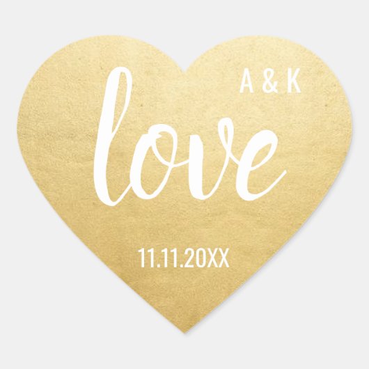 Custom Faux Goud Folie LIEFDE Script Zwart Bruilof Hart Sticker (Voorkant)