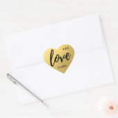 Custom Faux Goud Folie LIEFDE Script Zwart Bruilof Hart Sticker (Envelop)
