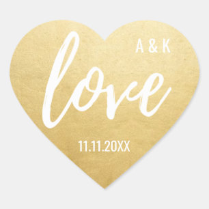 Custom Faux Goud Folie LIEFDE Script Zwart Bruilof Hart Sticker