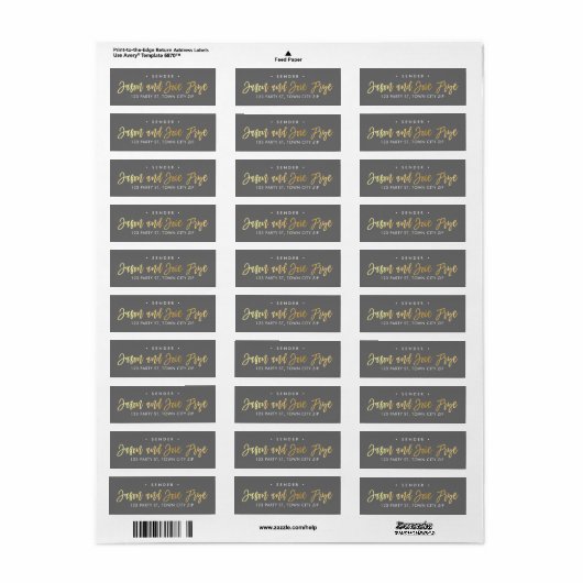 CUSTOM faux gouden folie scriptnamen grijs + goud Etiket (Full Sheet)