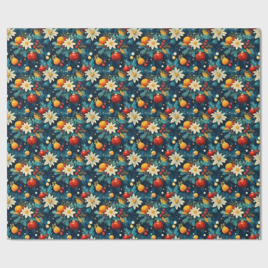 Custom Feestelijke Bloemen en Ornamenten Kerst Cadeaupapier (Vlak)