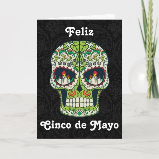 Custom Feliz Cinco de Mayo Sugar Skull Card Kaart (Voorkant)