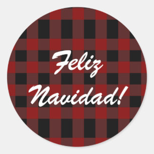 Custom Feliz Navidad Kerst Rood Plaid Spaans Ronde Sticker