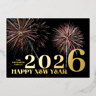 Custom Fireworks GOLD HAPPY NEW YEAR 2024 FOTO Folie Feestdagenkaart