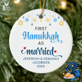Custom FIRST GETROUWD HANUKKAH Keramisch Ornament