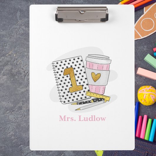 Custom First Grade Teacher White Notitieboek Schoo Klembord