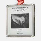 Custom First Moederdag Photo Cute Minimalist Metalen Ornament (Links)
