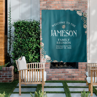 Custom Floral Classic Script Family Reunion Wandkleed