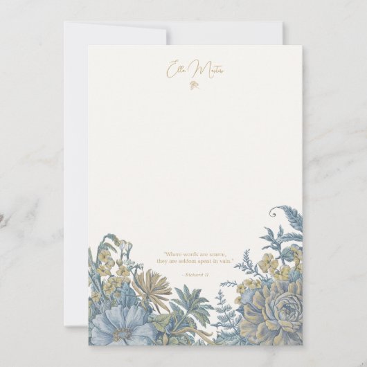Custom Floral Elegant Script Quote Blue Note Kaart (Voorkant)