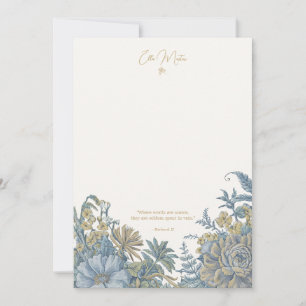 Custom Floral Elegant Script Quote Blue Note Kaart