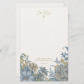 Custom Floral Elegant Script Quote Chic Blue Briefpapier (Voorkant / Achterkant)