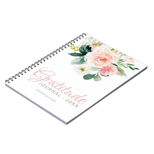 Custom Floral Gratitude Journal met Jaar en naam Notitieboek (Linkerzijde)