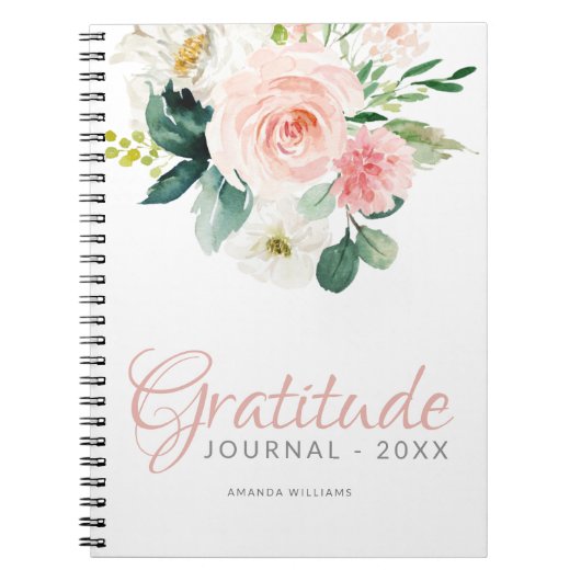 Custom Floral Gratitude Journal met Jaar en naam Notitieboek (Voorkant)