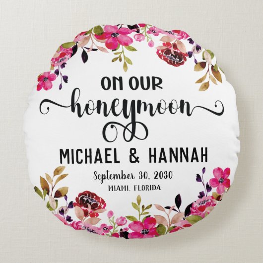 Custom Floral Honeymoon Keepomwille Rond Kussen (Voorkant)