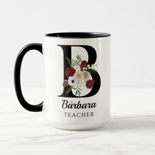 Custom Floral Monogram Mug Gift for Bride Teacher (Gauche)