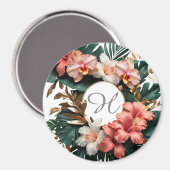 Custom Floral Monogram Tropical Fridge Magnet (Recto/Verso)