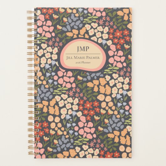 Custom Floral Monogram Weekly Monthly Planner (Voorkant)
