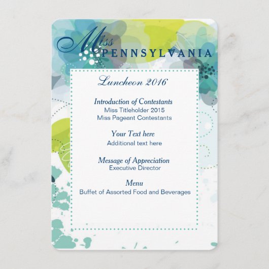 Custom Floral Pageant Luncheon Programma Kaart (Voorkant)