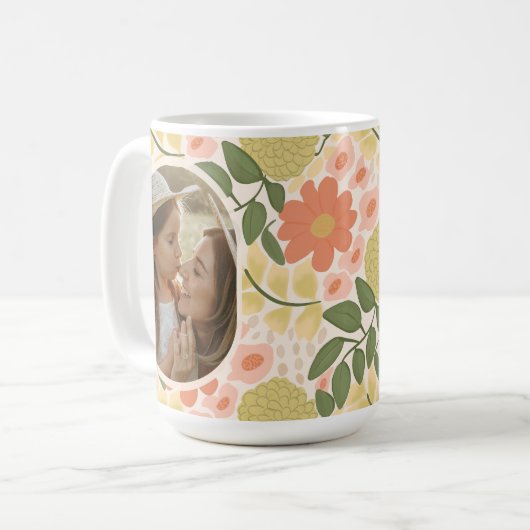 Custom Floral Photo Mug – Editable Message  (Devant gauche)