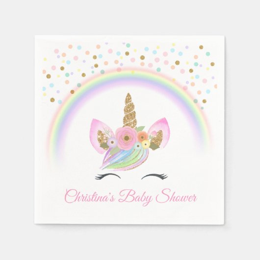 Custom Floral Rainbow Unicorn Baby shower Party Servet (Voorkant)
