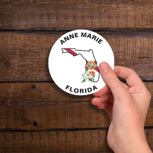 Custom Florida Flag State Flower Sinaasappel Bloss Ronde Sticker