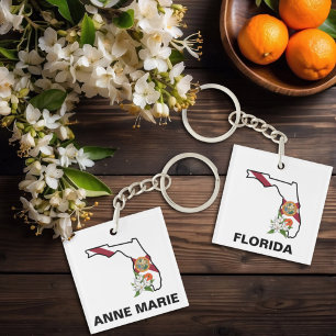 Custom Florida Flag State Flower Sinaasappel Bloss Sleutelhanger