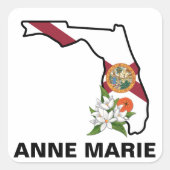 Custom Florida Flag State Flower Sinaasappel Bloss Vierkante Sticker (Voorkant)
