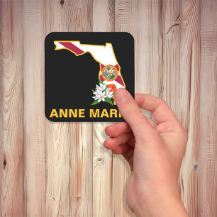 Custom Florida Flag State Flower Sinaasappel Bloss Vierkante Sticker