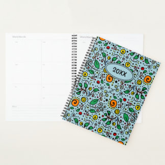 Custom Flower Pattern oranje Swirl Berry op Blauwg Planner