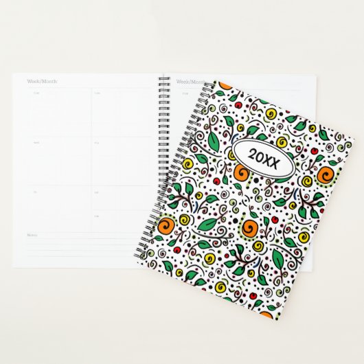Custom Flower Pattern sinaasappel Swirl Berry Wit  Planner (Display)
