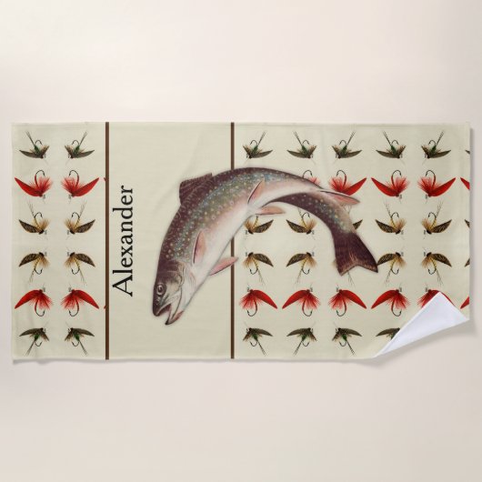 Custom Fly Vissen Vliegt Regenboogforel Rustiek Strandlaken (Voorkant)