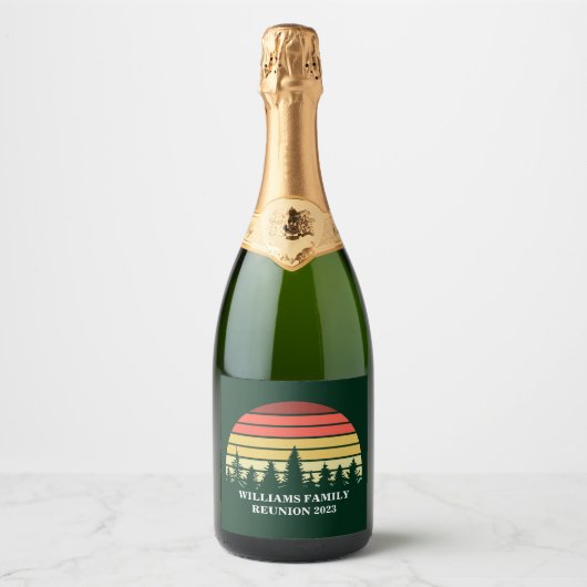 Custom Forest Sunset Family Reunion Party Sparkling Wijnetiket (Voorkant)