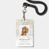 Custom Foto Goud Wit Marmer Elegant Personeel Badge (Front with Lanyard)
