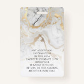 Custom Foto Goud Wit Marmer Elegant Personeel Badge (Achterkant)