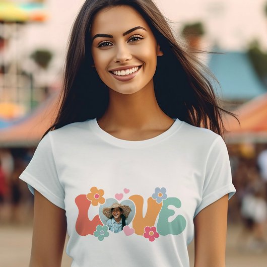 Custom Foto Liefde Hart Bloem Hippie T-shirt