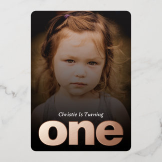 Custom Foto Minimalist 1e Verjaardag Folie Invitat Uitnodiging