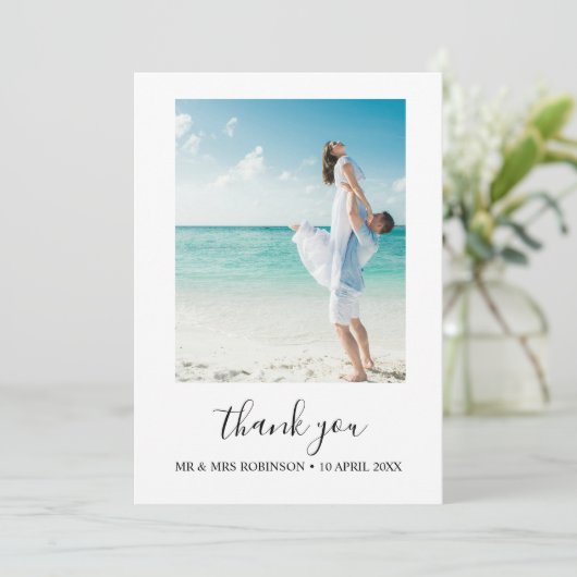 Custom Foto Modern Beach Bruiloft dank u Kaart (Staand voorkant)