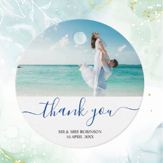 Custom Foto Modern Beach Wedding dank u Thema Bedankjes Labels
