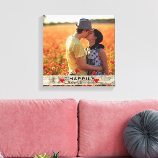 Custom foto rustieke bruiloft gelukkig ooit daarna canvas afdruk (Insitu (Woonkamer))