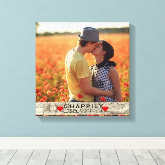 Custom foto rustieke bruiloft gelukkig ooit daarna canvas afdruk (Insitu (Houten vloer))